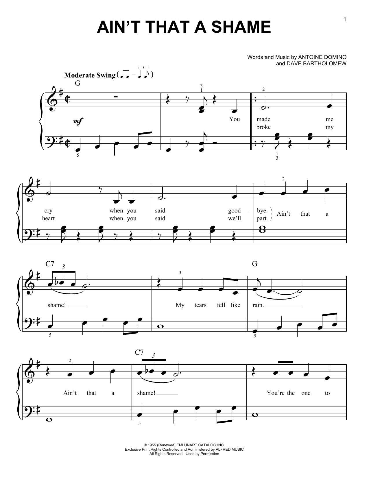 Fats Domino Ain't That A Shame sheet music notes and chords. Download Printable PDF.