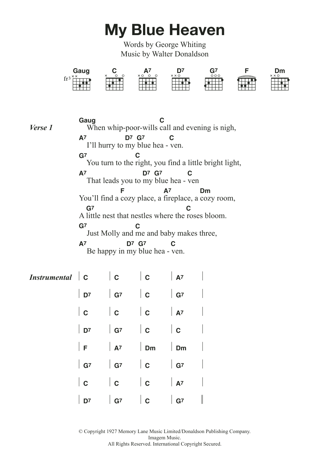 Fats Domino My Blue Heaven sheet music notes and chords. Download Printable PDF.