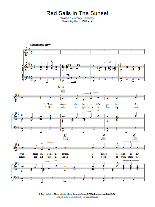 Fats Domino Red Sails In The Sunset sheet music notes and chords. Download Printable PDF.