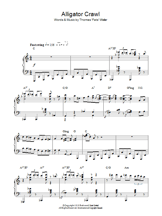 Learn to play Fats Waller Alligator Crawl sheet music for Piano Solo in minutes. Price: 7.8900$ Fats Waller Alligator Crawl sheet music notes and chords arranged for Piano Solo