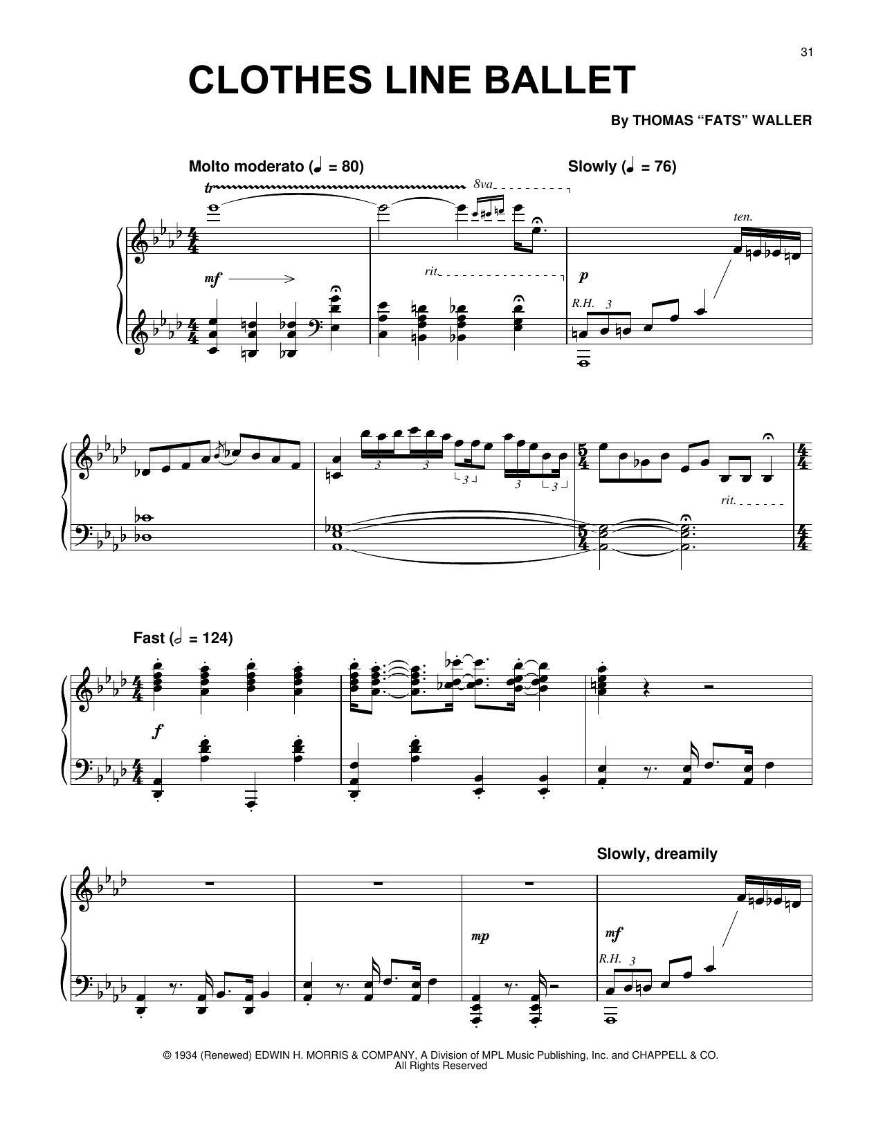 Learn to play Fats Waller Clothes Line Ballet sheet music for Piano Solo in minutes. Price: 7.8900$ Fats Waller Clothes Line Ballet sheet music notes and chords arranged for Piano Solo
