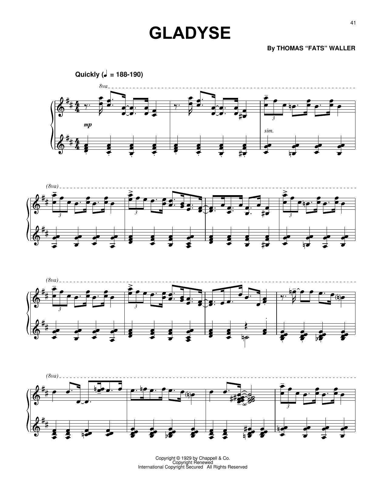 Learn to play Fats Waller Gladyse sheet music for Piano Solo in minutes. Price: 7.8900$ Fats Waller Gladyse sheet music notes and chords arranged for Piano Solo