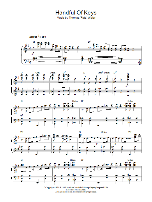 Fats Waller Handful Of Keys sheet music notes and chords. Download Printable PDF.