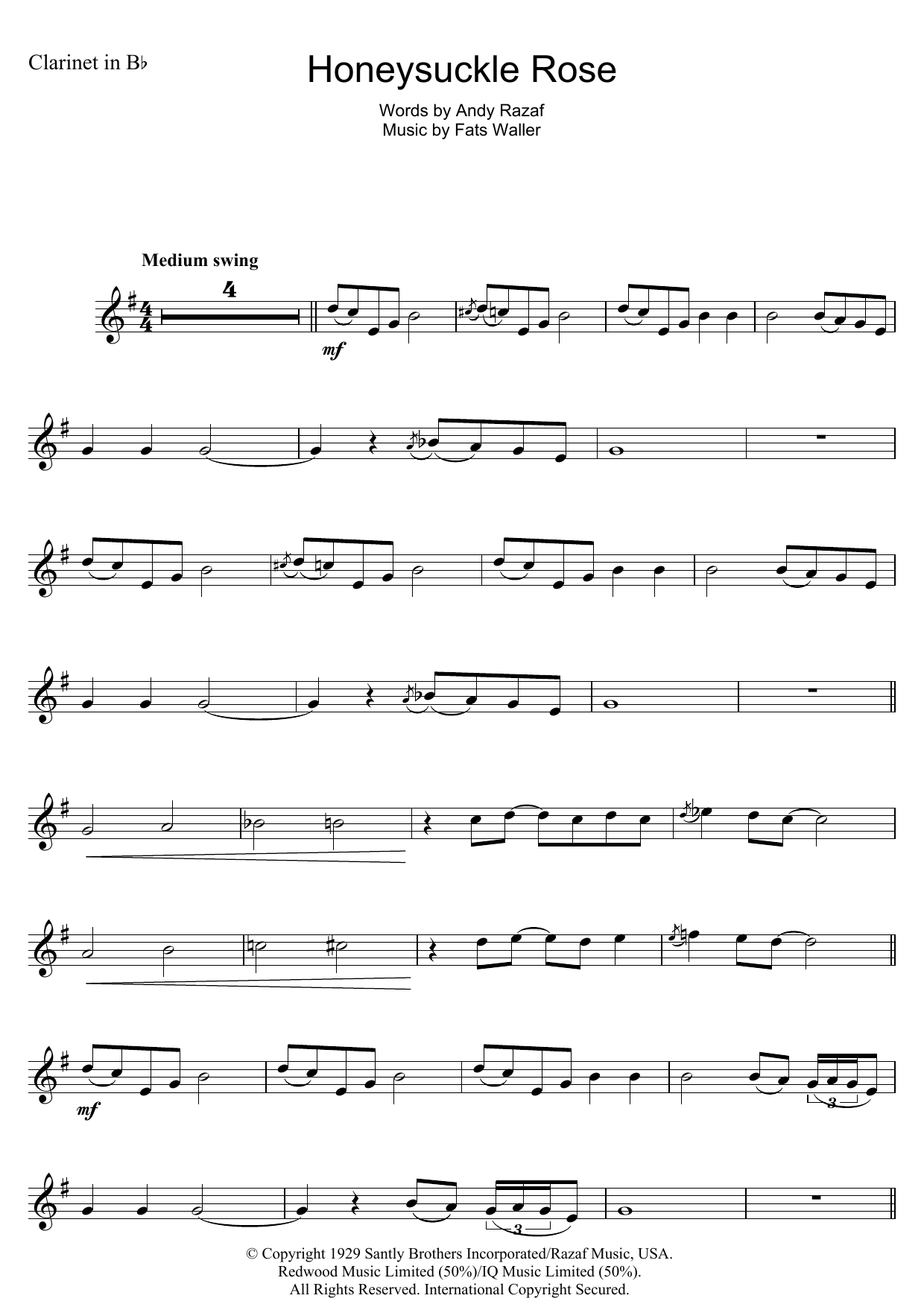 Fats Waller Honeysuckle Rose sheet music notes and chords. Download Printable PDF.