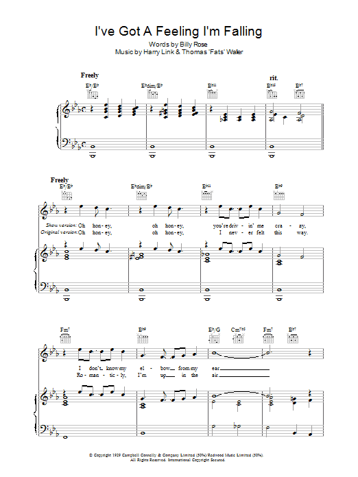 Fats Waller I've Got A Feeling I'm Falling sheet music notes and chords. Download Printable PDF.