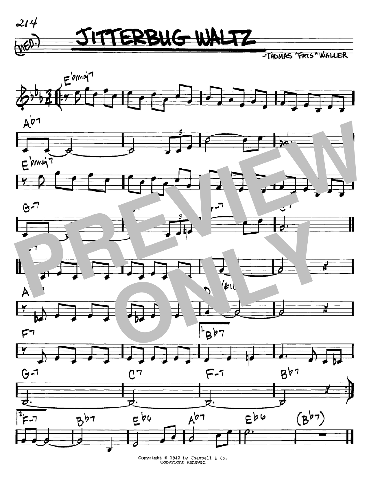 Fats Waller Jitterbug Waltz sheet music notes and chords arranged for Real Book – Melody & Chords – C Instruments