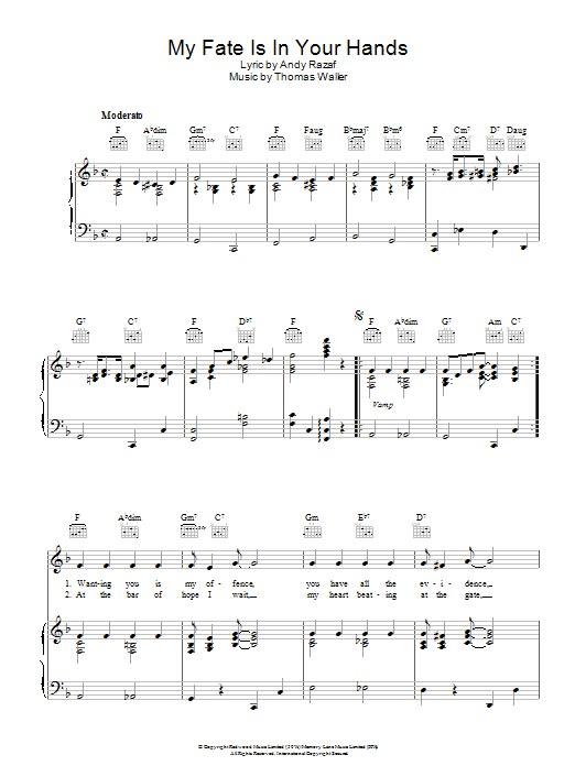 Fats Waller My Fate Is In Your Hands sheet music notes and chords. Download Printable PDF.