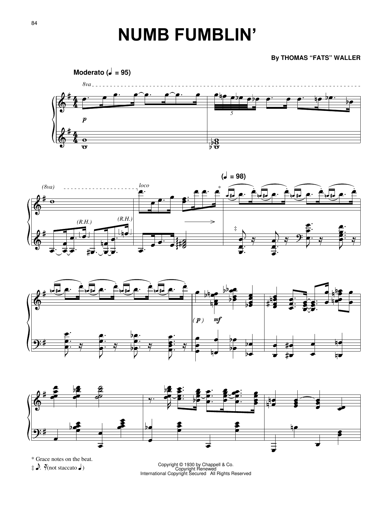 Learn to play Fats Waller Numb Fumblin' sheet music for Piano Solo in minutes. Price: 7.8900$ Fats Waller Numb Fumblin' sheet music notes and chords arranged for Piano Solo