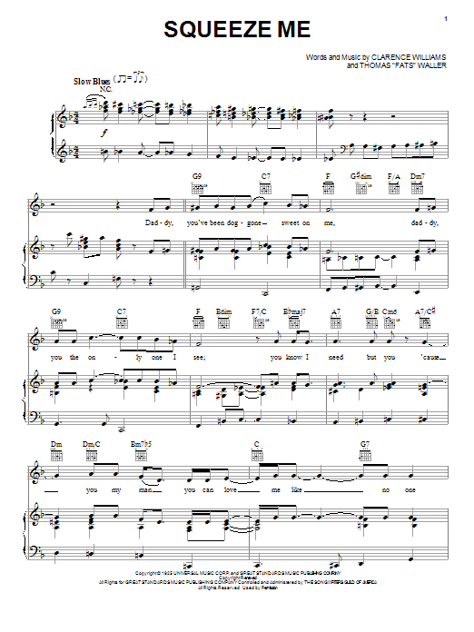 Learn to play Fats Waller Squeeze Me sheet music for Piano, Vocal & Guitar Chords (Right-Hand Melody) in minutes. Price: 7.8900$ Fats Waller Squeeze Me sheet music notes and chords arranged for Piano, Vocal & Guitar Chords (Right-Hand Melody)