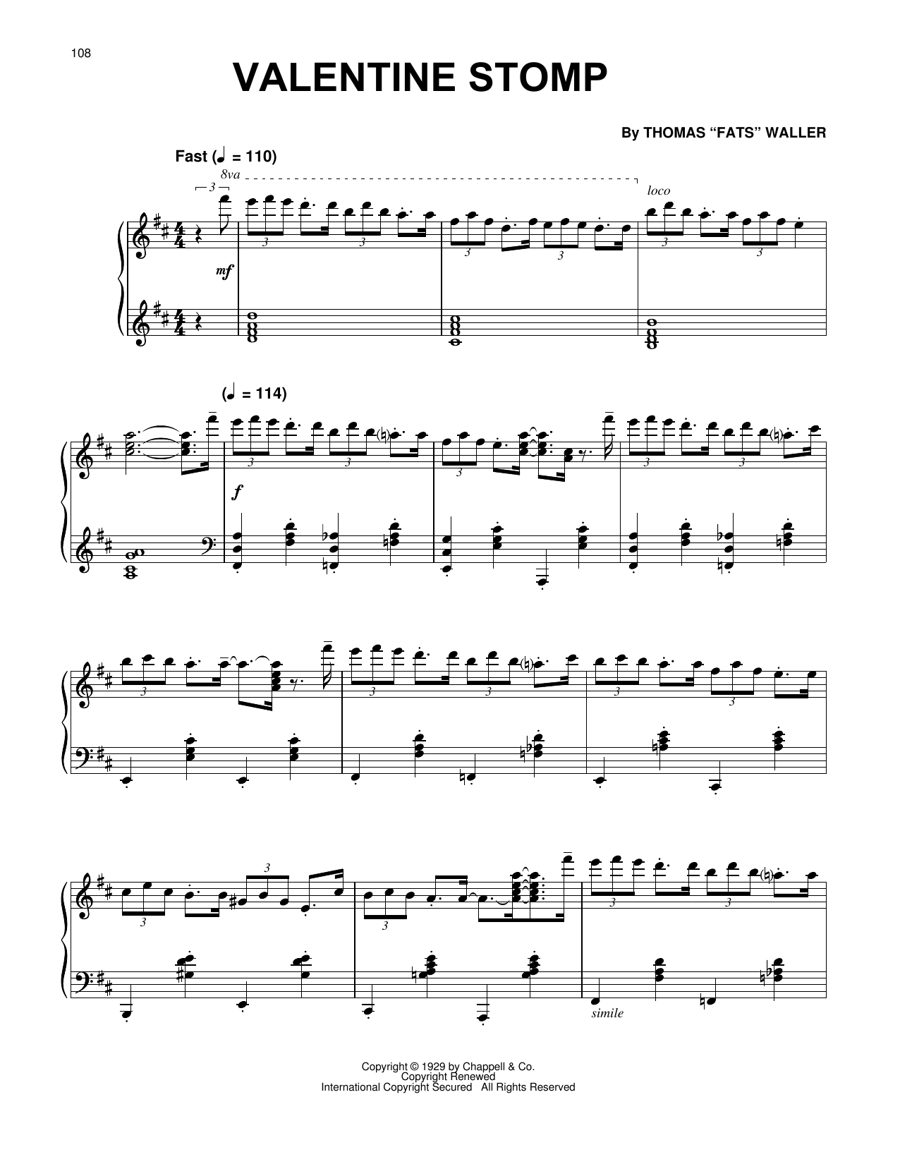 Learn to play Fats Waller Valentine Stomp sheet music for Piano Solo in minutes. Price: 7.8900$ Fats Waller Valentine Stomp sheet music notes and chords arranged for Piano Solo