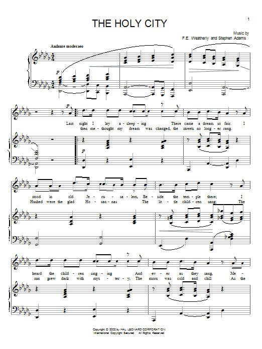 Learn to play Frederick Edward Weatherly The Holy City sheet music for Piano & Vocal in minutes. Price: 7.8900$ Frederick Edward Weatherly The Holy City sheet music notes and chords arranged for Piano & Vocal