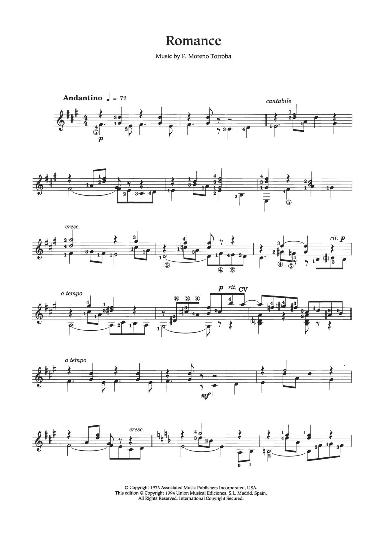 Federico Moreno Torroba Romance sheet music notes and chords. Download Printable PDF.