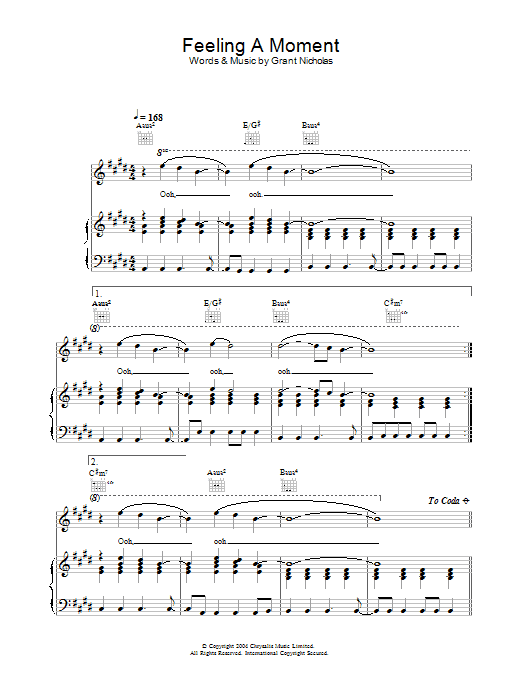 Learn to play Feeder Feeling A Moment sheet music for Piano, Vocal & Guitar Chords in minutes. Price: 7.8900$ Feeder Feeling A Moment sheet music notes and chords arranged for Piano, Vocal & Guitar Chords