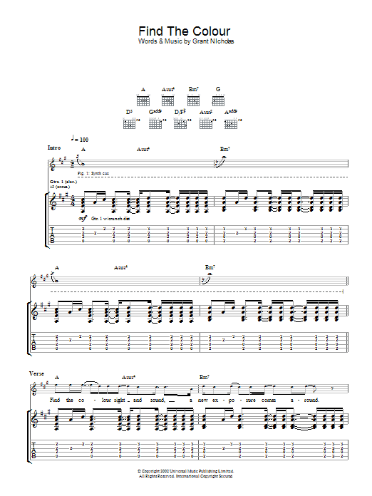 Learn to play Feeder Find The Colour sheet music for Guitar Tab in minutes. Price: 7.8900$ Feeder Find The Colour sheet music notes and chords arranged for Guitar Tab
