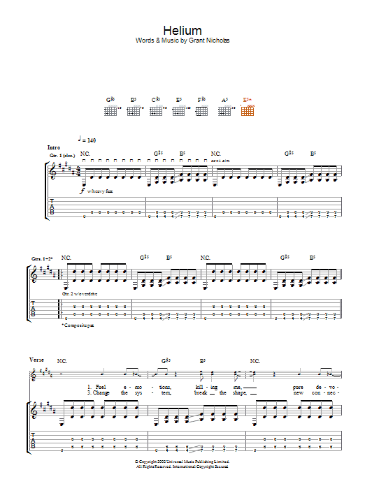 Learn to play Feeder Helium sheet music for Guitar Tab in minutes. Price: 7.8900$ Feeder Helium sheet music notes and chords arranged for Guitar Tab
