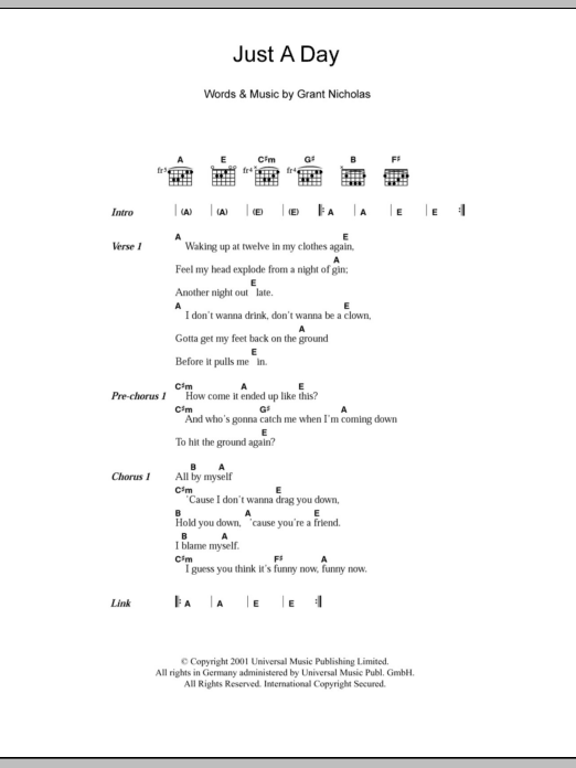 Feeder Just A Day sheet music notes and chords. Download Printable PDF.