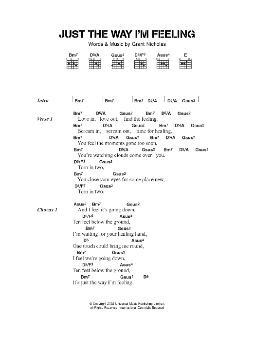 Feeder Just The Way I'm Feeling sheet music notes and chords. Download Printable PDF.