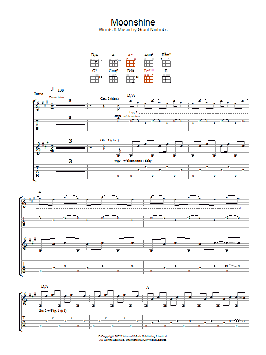 Learn to play Feeder Moonshine sheet music for Guitar Tab in minutes. Price: 7.8900$ Feeder Moonshine sheet music notes and chords arranged for Guitar Tab