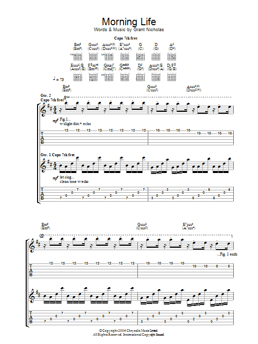 Learn to play Feeder Morning Life sheet music for Guitar Tab in minutes. Price: 7.8900$ Feeder Morning Life sheet music notes and chords arranged for Guitar Tab