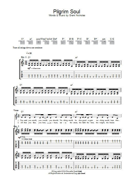 Learn to play Feeder Pilgrim Soul sheet music for Guitar Tab in minutes. Price: 7.8900$ Feeder Pilgrim Soul sheet music notes and chords arranged for Guitar Tab