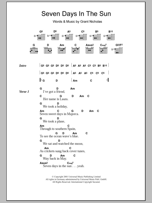 Feeder Seven Days In The Sun sheet music notes and chords. Download Printable PDF.