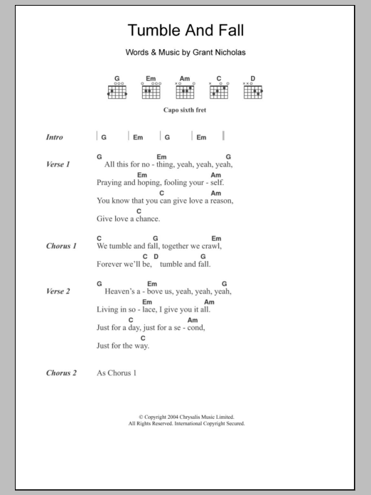 Feeder Tumble And Fall sheet music notes and chords. Download Printable PDF.