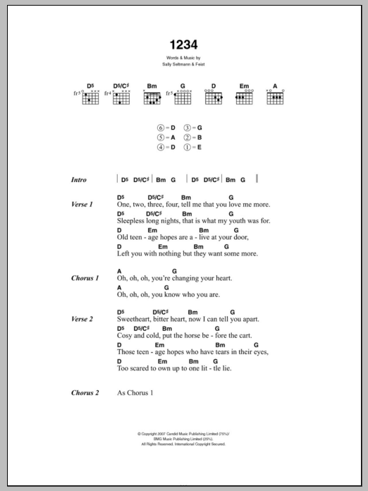 Feist 1234 sheet music notes and chords. Download Printable PDF.