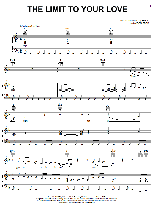 Feist The Limit To Your Love sheet music notes and chords. Download Printable PDF.