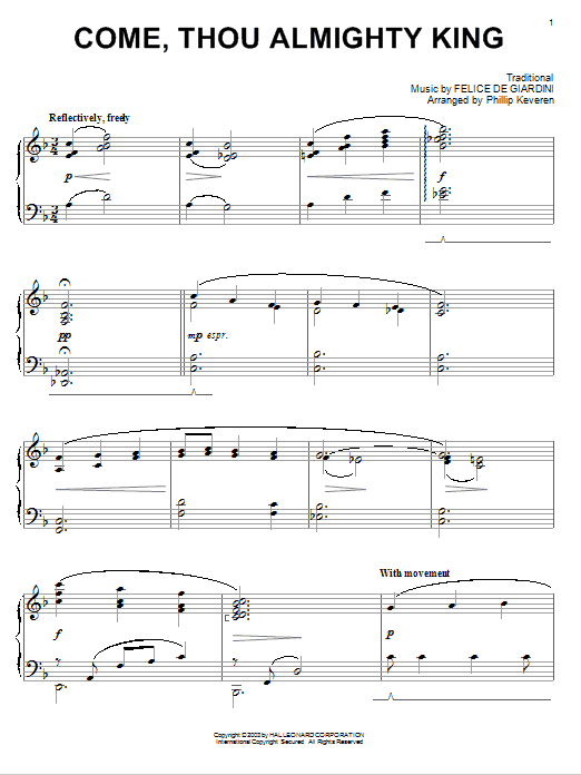 Learn to play Felice de Giardini Come, Thou Almighty King sheet music for Piano Solo in minutes. Price: 7.8900$ Felice de Giardini Come, Thou Almighty King sheet music notes and chords arranged for Piano Solo
