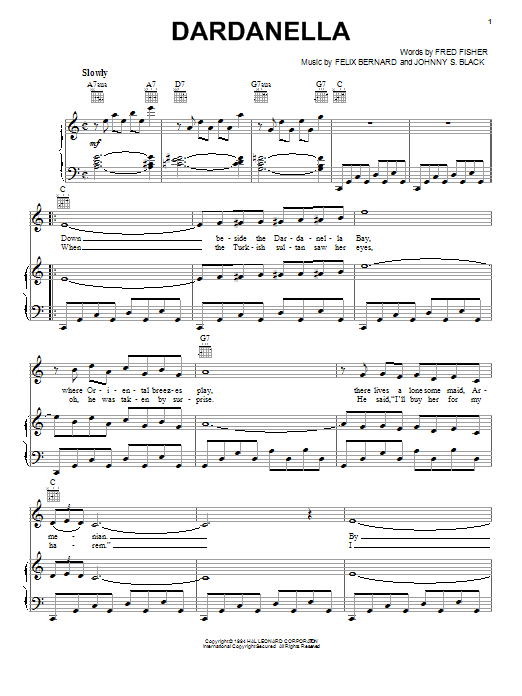 Felix Bernard Dardanella sheet music notes and chords arranged for Piano, Vocal & Guitar Chords (Right-Hand Melody)