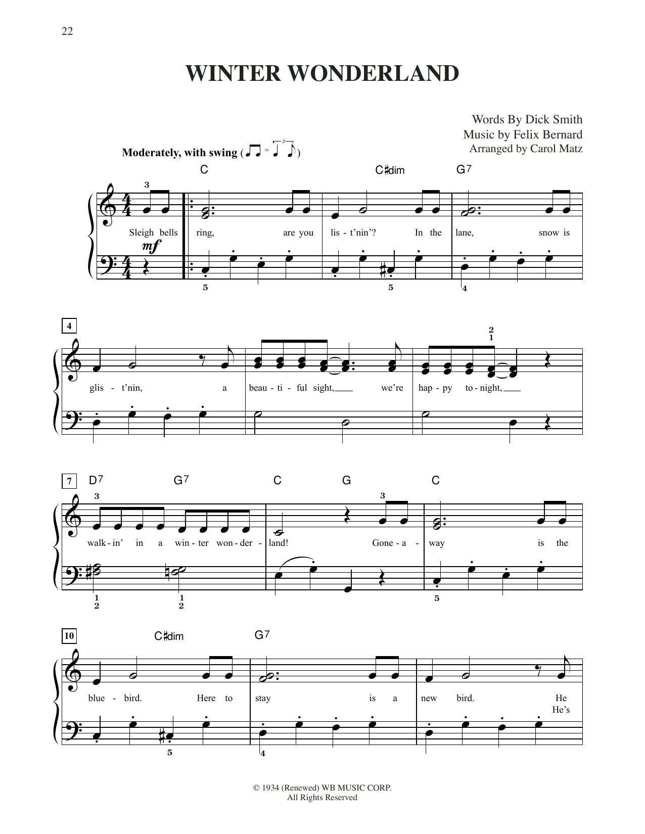 Felix Bernard Winter Wonderland (arr. Carol Matz) sheet music notes and chords. Download Printable PDF.