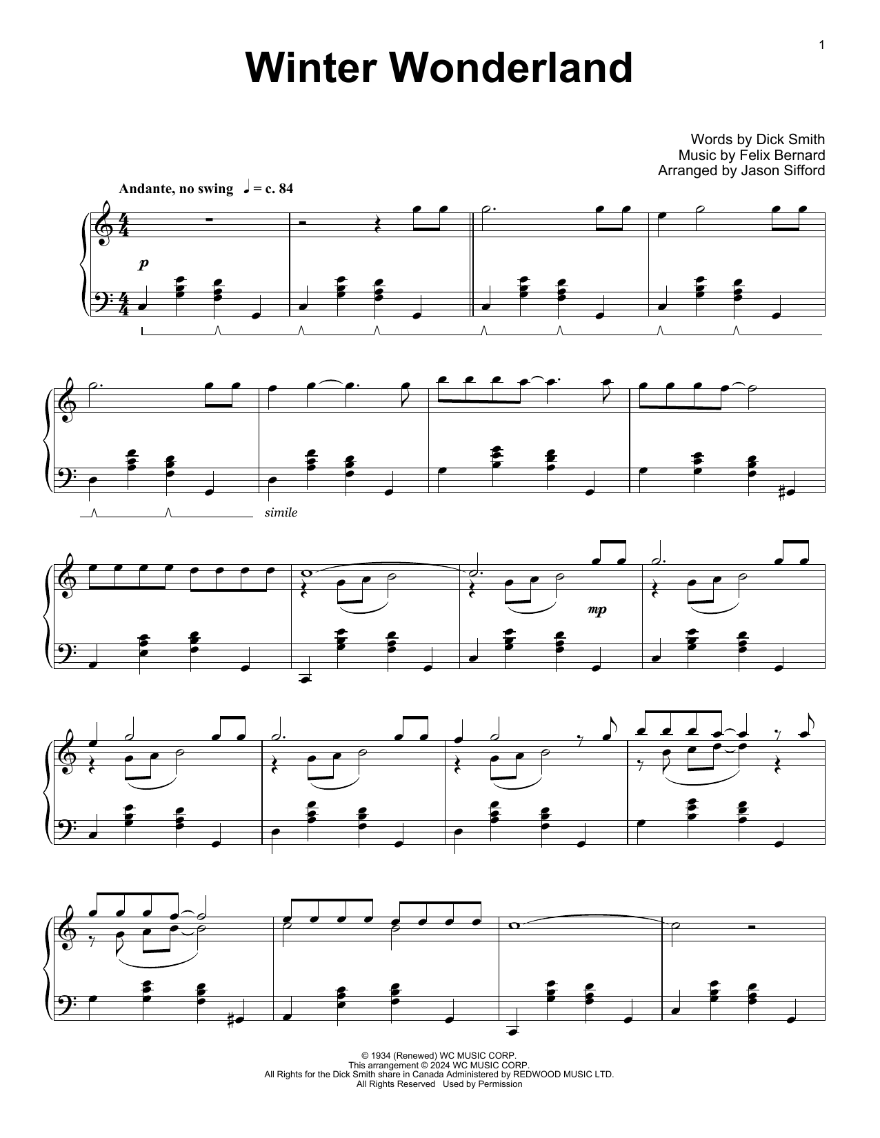 Felix Bernard Winter Wonderland (arr. Jason Sifford) sheet music notes and chords. Download Printable PDF.