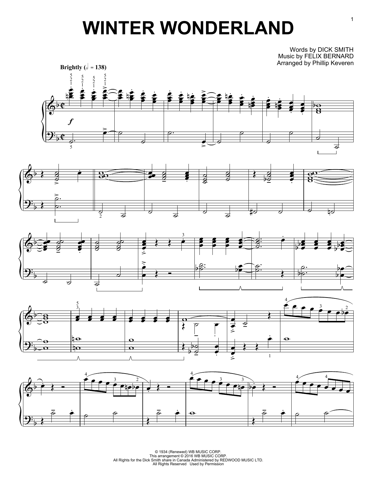 Phillip Keveren Winter Wonderland sheet music notes and chords. Download Printable PDF.