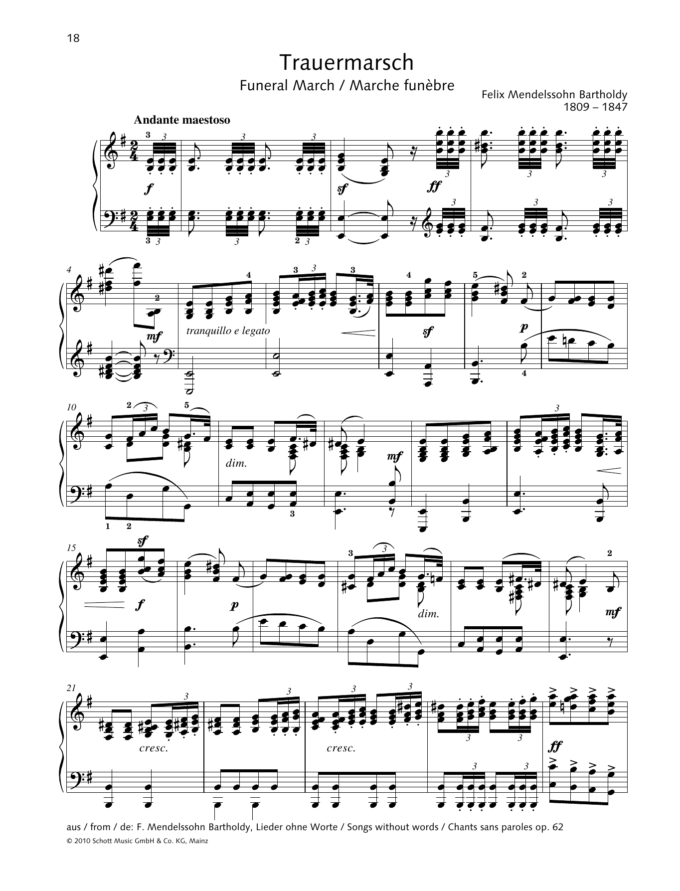 Felix Mendelssohn Bartholdy Funeral March sheet music notes and chords. Download Printable PDF.