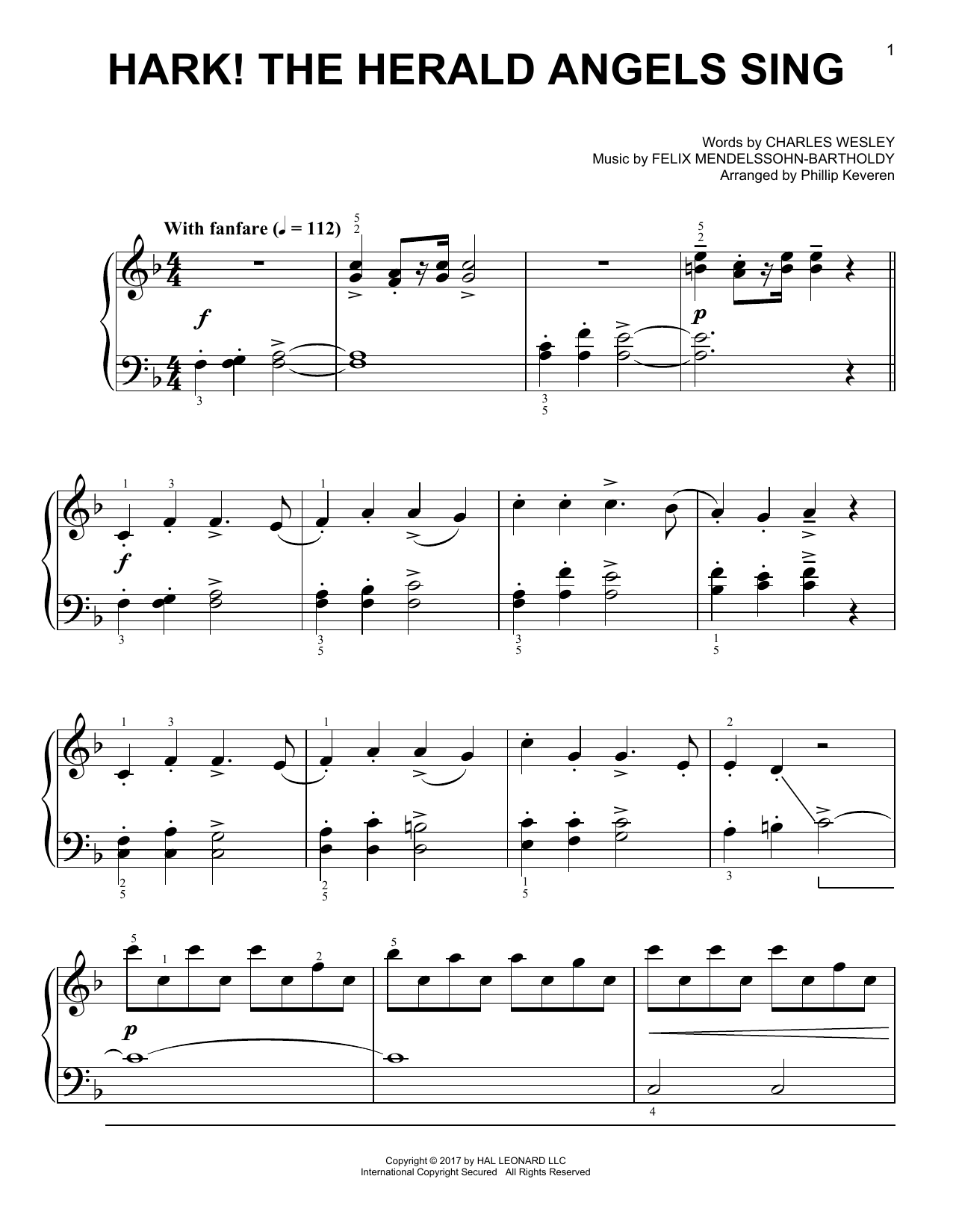 Felix Mendelssohn-Bartholdy Hark! The Herald Angels Sing [Classical version] (arr. Phillip Keveren) sheet music notes and chords. Download Printable PDF.