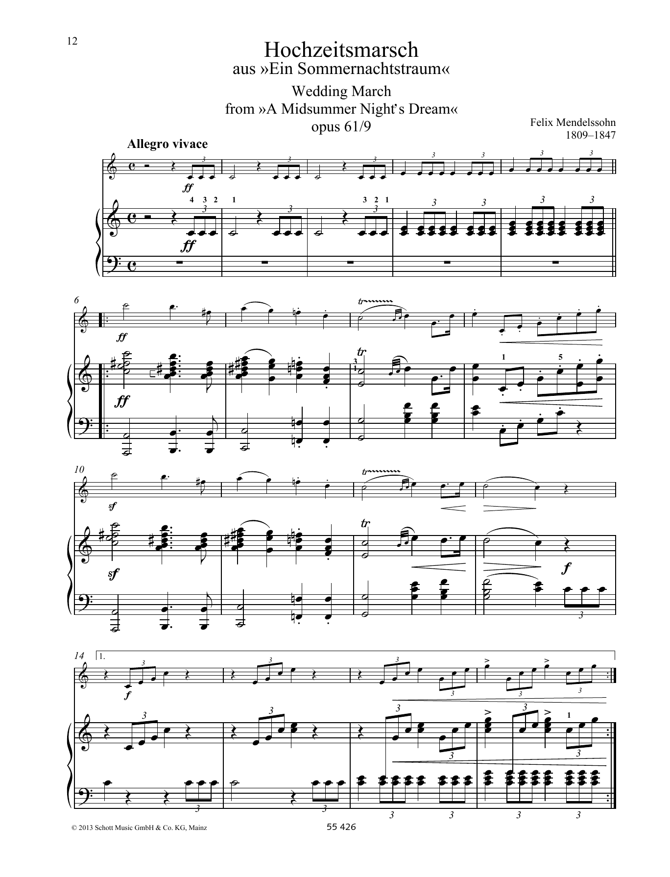 Felix Mendelssohn Bartholdy Wedding March sheet music notes and chords. Download Printable PDF.