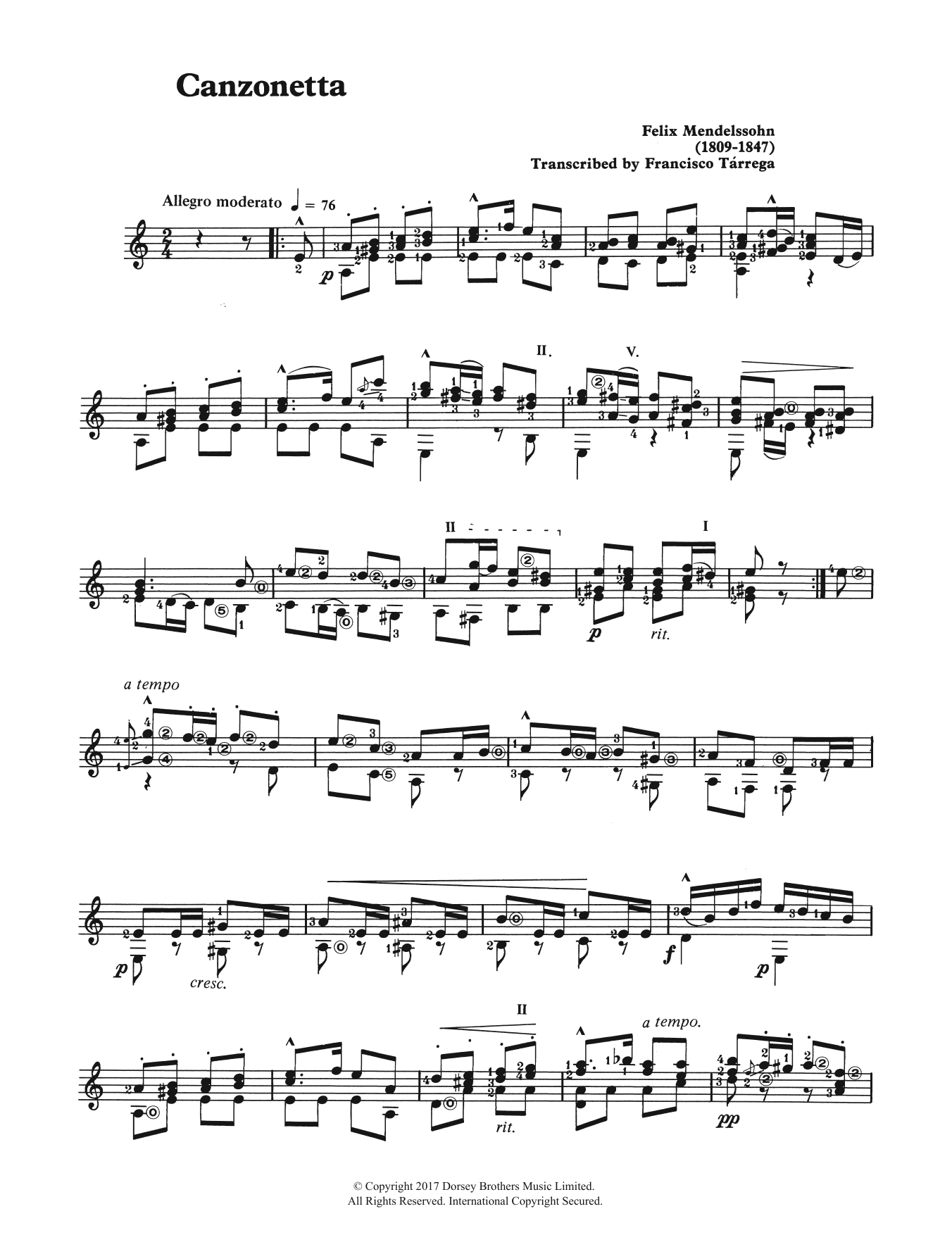 Felix Mendelssohn Canzonetta (from The String Quartet, Op. 12) sheet music notes and chords. Download Printable PDF.