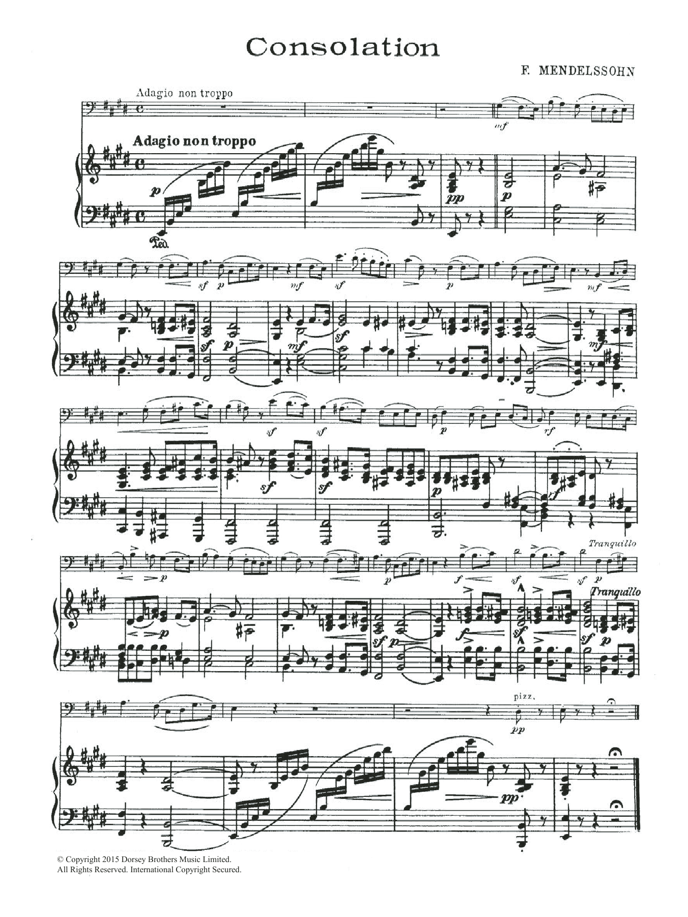 Felix Mendelssohn Consolation sheet music notes and chords. Download Printable PDF.