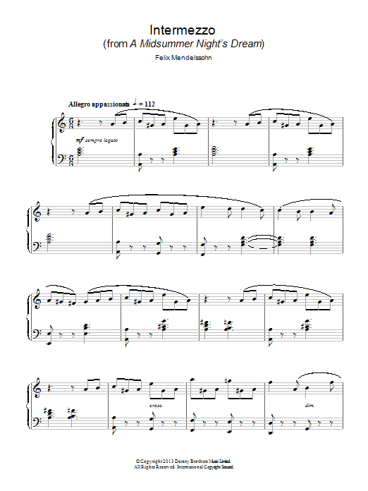 Learn to play Felix Mendelssohn Intermezzo (from ‘a Midsummer Night's Dream') sheet music for Piano Solo in minutes. Price: 7.8900$ Felix Mendelssohn Intermezzo (from ‘a Midsummer Night's Dream') sheet music notes and chords arranged for Piano Solo