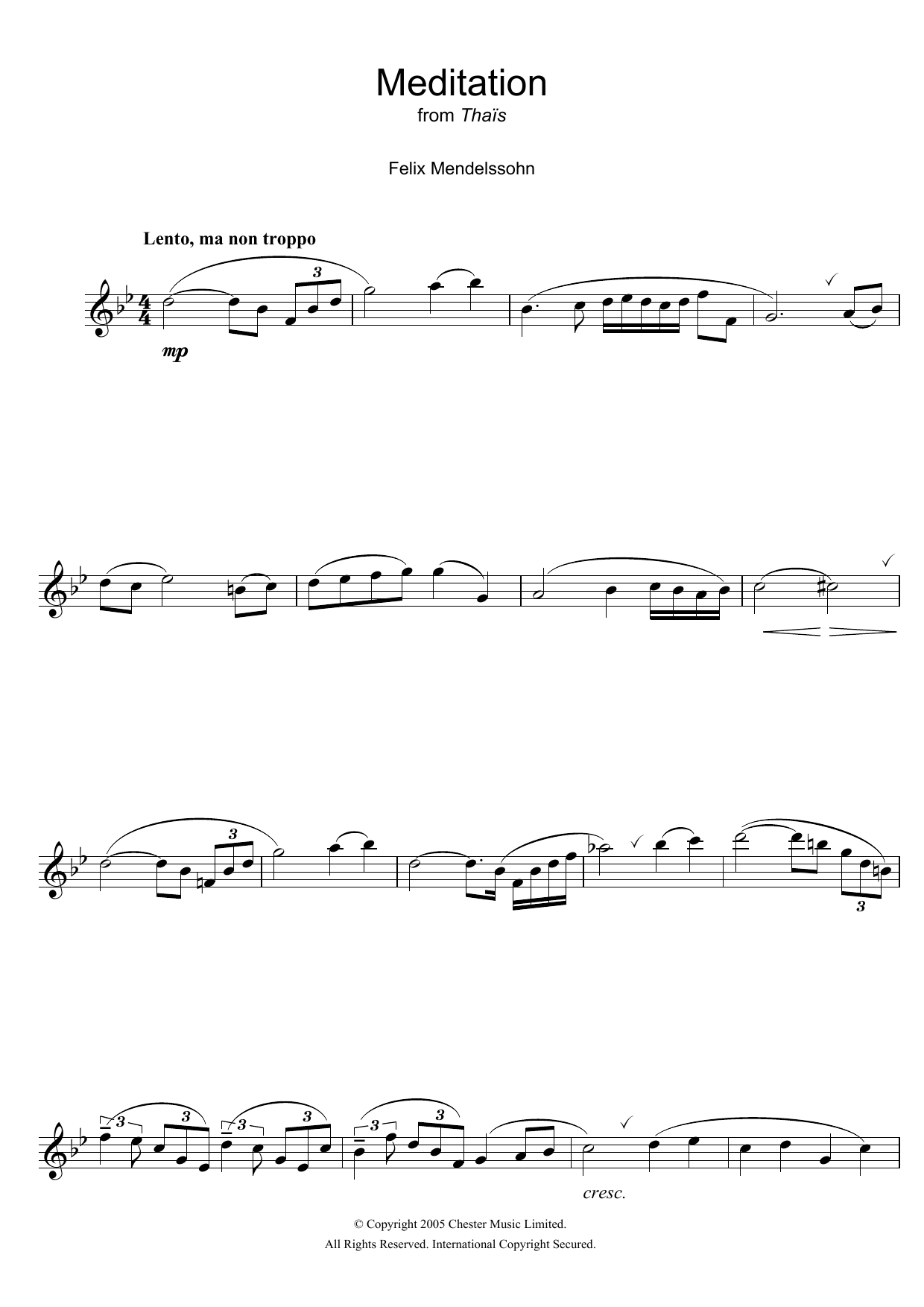 Felix Mendelssohn Meditation From Thais sheet music notes and chords. Download Printable PDF.