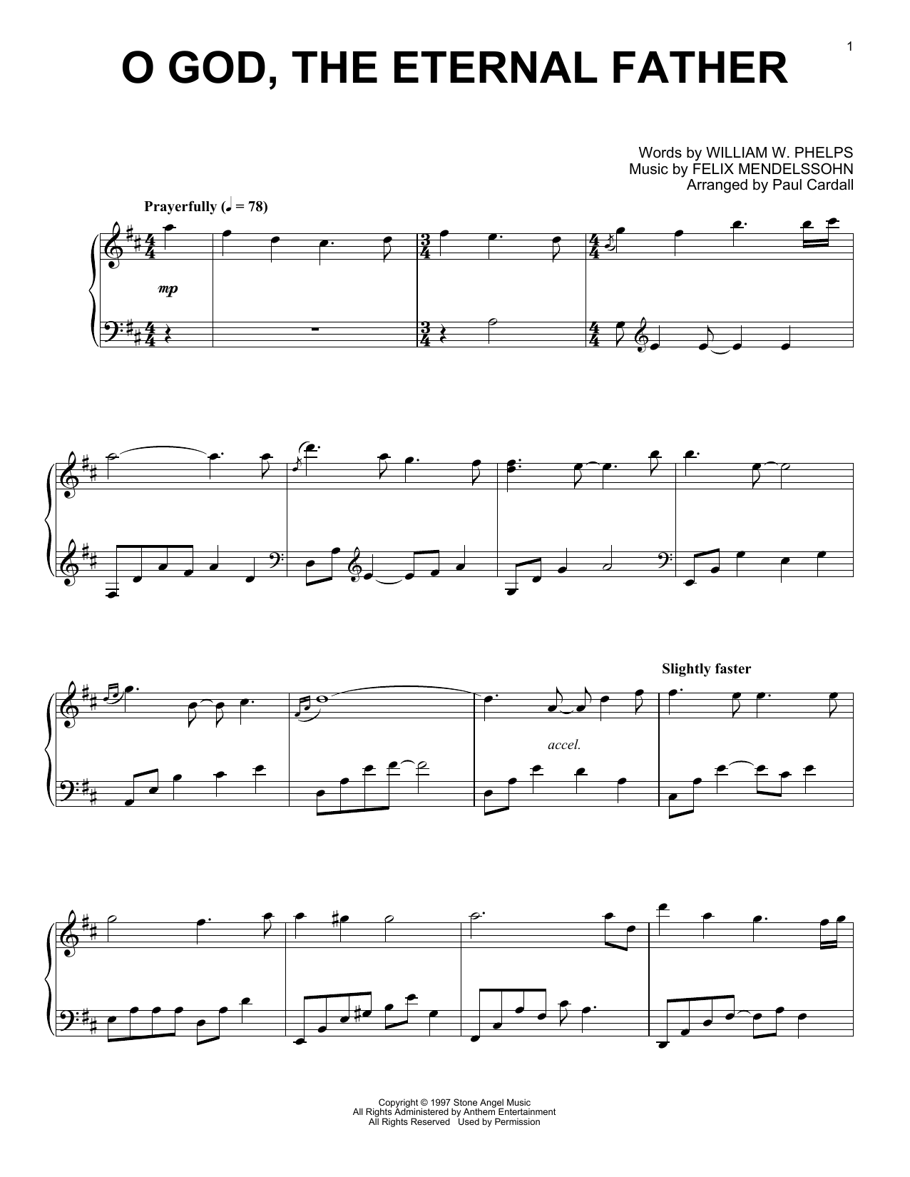 Learn to play Felix Mendelssohn O God, The Eternal Father (arr. Paul Cardall) sheet music for Piano Solo in minutes. Price: 7.8900$ Felix Mendelssohn O God, The Eternal Father (arr. Paul Cardall) sheet music notes and chords arranged for Piano Solo