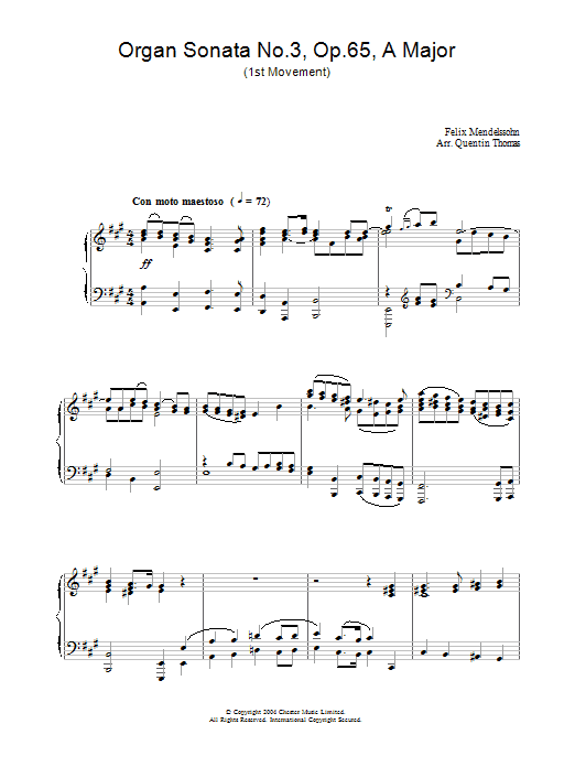 Learn to play Felix Mendelssohn Organ Sonata No.3, Op.65, A Major sheet music for Piano Solo in minutes. Price: 7.8900$ Felix Mendelssohn Organ Sonata No.3, Op.65, A Major sheet music notes and chords arranged for Piano Solo