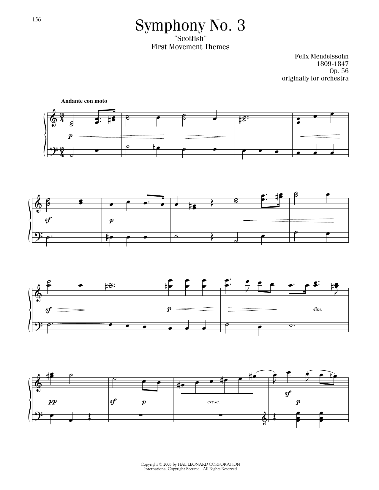 Felix Mendelssohn Symphony No.3 'The Scottish (1st Movement: Introduction & Allegro) sheet music notes and chords arranged for Piano Solo