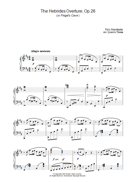 Learn to play Felix Mendelssohn The Hebrides Overture, Op.26 sheet music for Piano Solo in minutes. Price: 7.8900$ Felix Mendelssohn The Hebrides Overture, Op.26 sheet music notes and chords arranged for Piano Solo