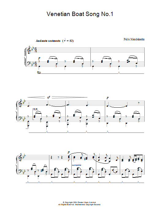 Learn to play Felix Mendelssohn Venetian Boat Song No.1 sheet music for Piano Solo in minutes. Price: 7.8900$ Felix Mendelssohn Venetian Boat Song No.1 sheet music notes and chords arranged for Piano Solo