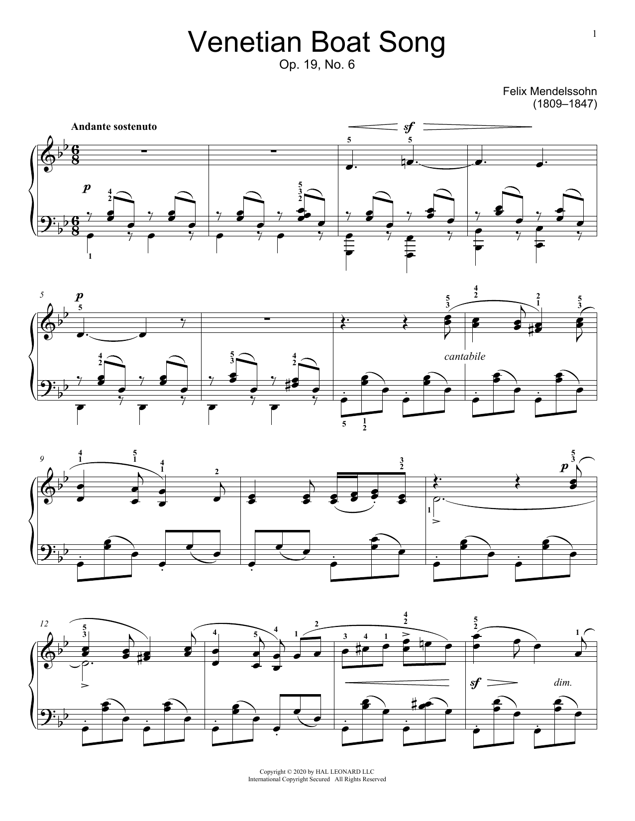 Learn to play Felix Mendelssohn Venetian Boat Song, Op. 19, No. 6 sheet music for Educational Piano in minutes. Price: 6.9900$ Felix Mendelssohn Venetian Boat Song, Op. 19, No. 6 sheet music notes and chords arranged for Educational Piano