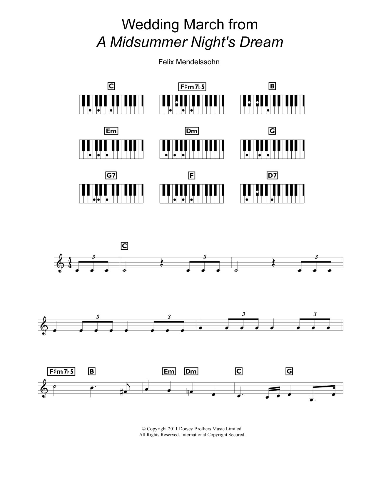 Felix Mendelssohn Wedding March (from A Midsummer Night's Dream) sheet music notes and chords. Download Printable PDF.