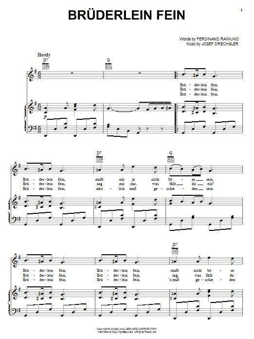 Josef Drechler Bruderlein Fein sheet music notes and chords arranged for Piano, Vocal & Guitar Chords (Right-Hand Melody)