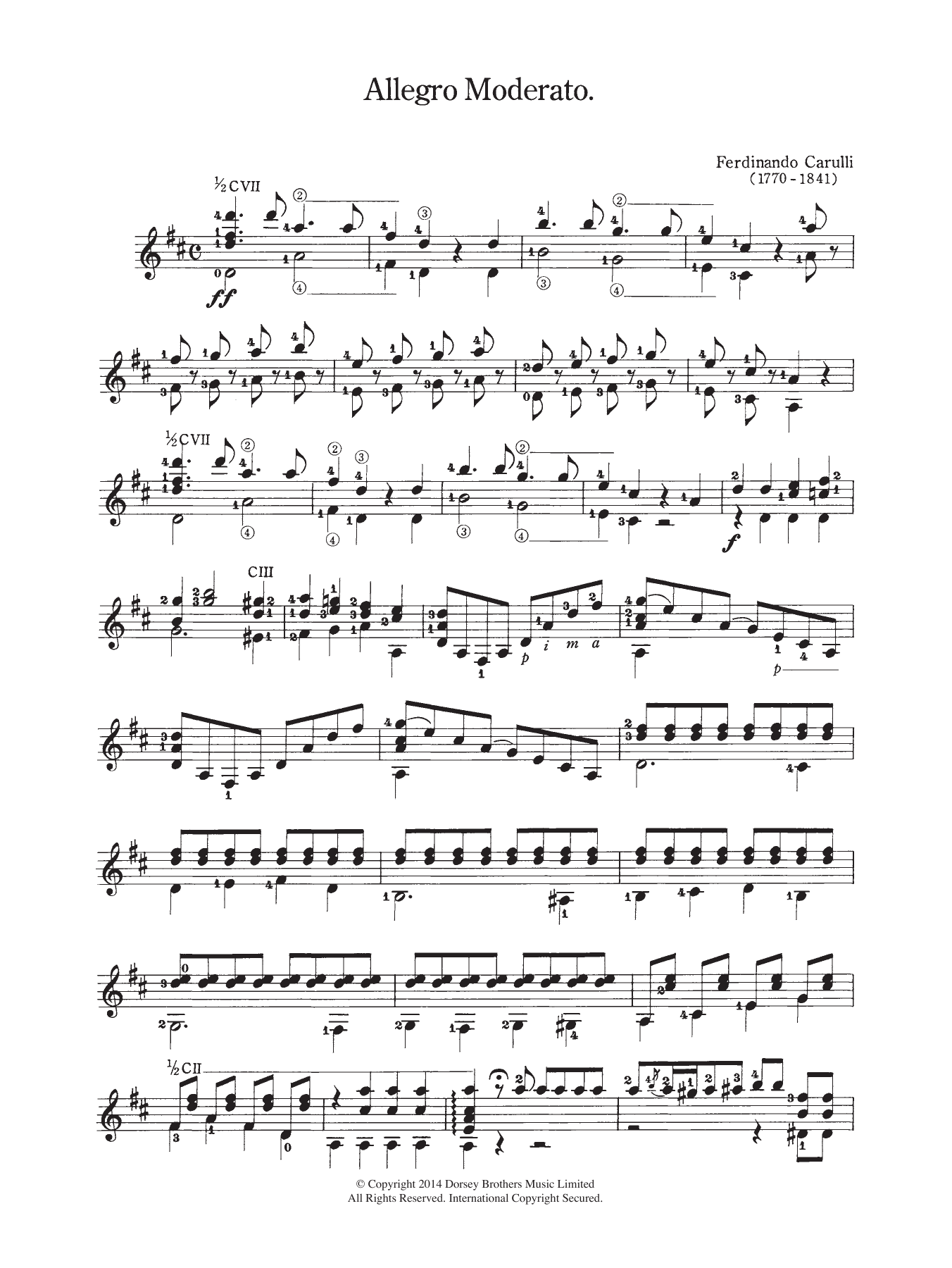 Ferdinando Carulli Allegro Moderato sheet music notes and chords. Download Printable PDF.