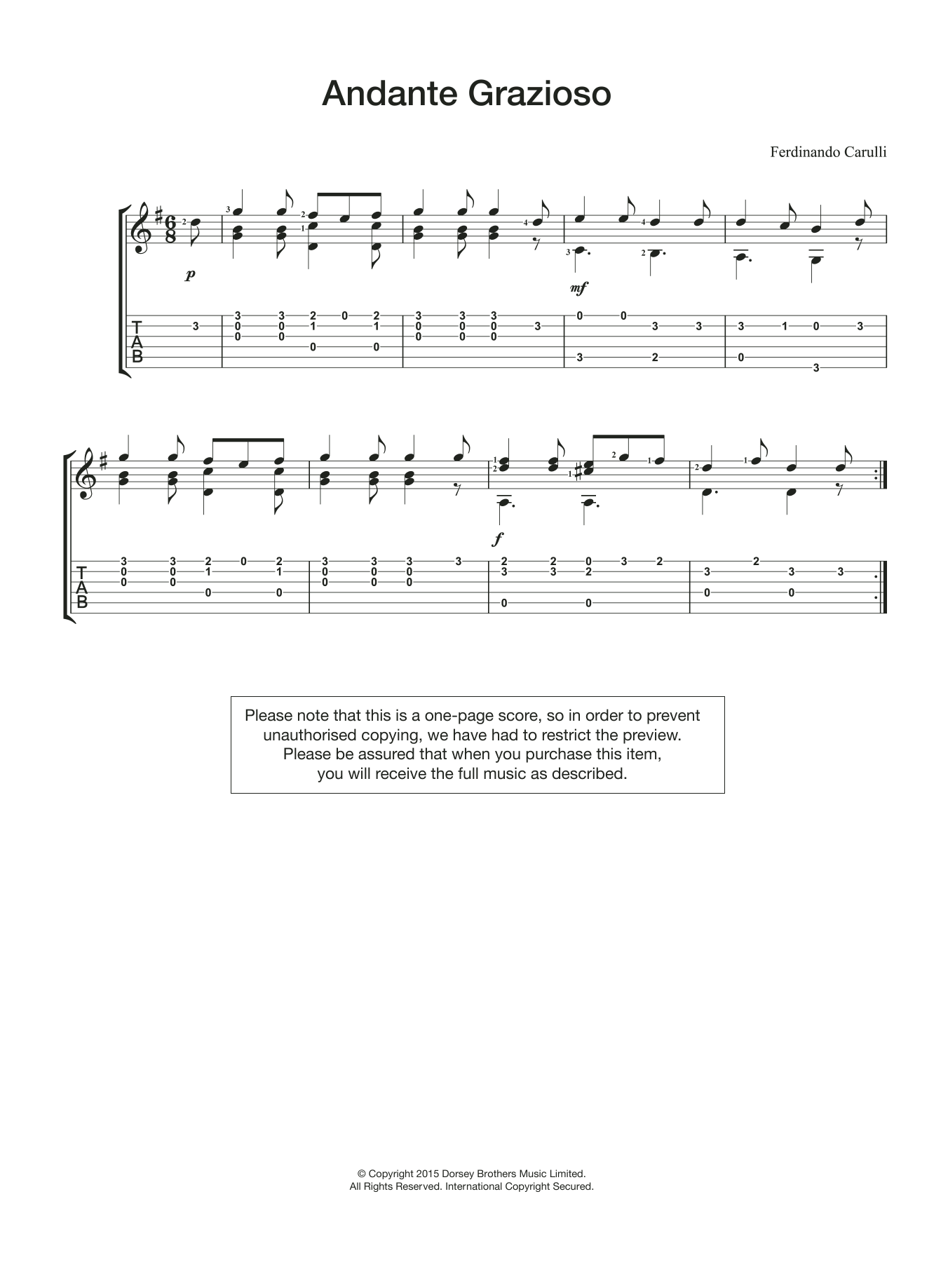 Ferdinando Carulli Andante Grazioso sheet music notes and chords. Download Printable PDF.